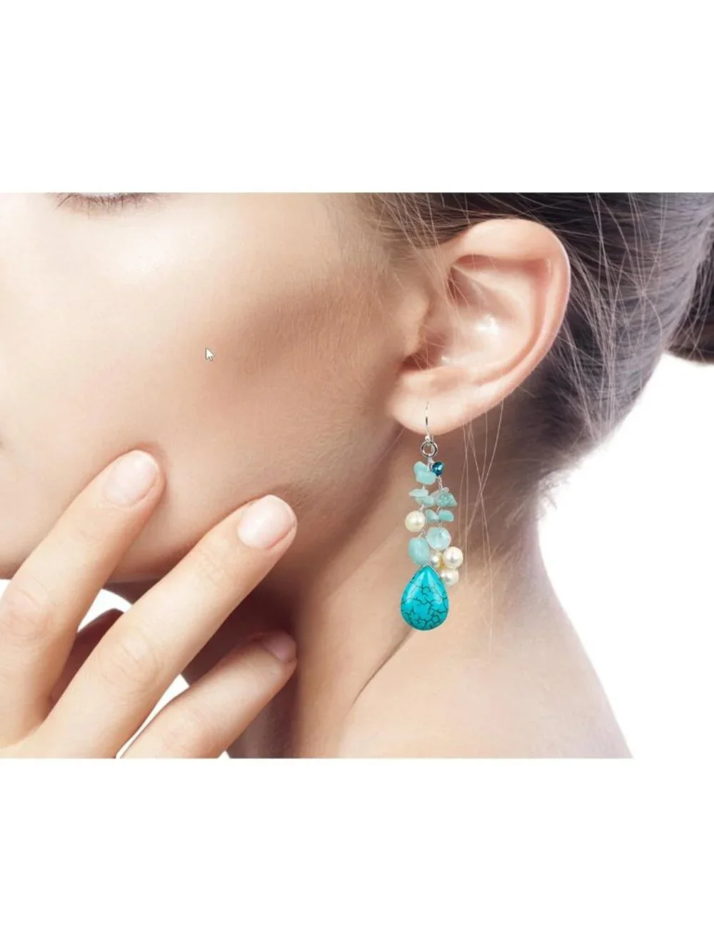 Handcrafted Pearl Waterfall Earrings | Amazonite & Turquoise Beaded Dangle